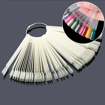 

New Portable Nail Art Display 50PCS Fan Shape Hoop Fake Nail Color Plate Card Beauty Salon Accessories