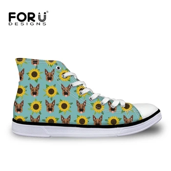 

FORUDESIGNS German Shepherd Dog Cute Sunflower Prints High Top Women Canvas Vulcanize Shoes Sneakers Women's Flats Footwear 2018