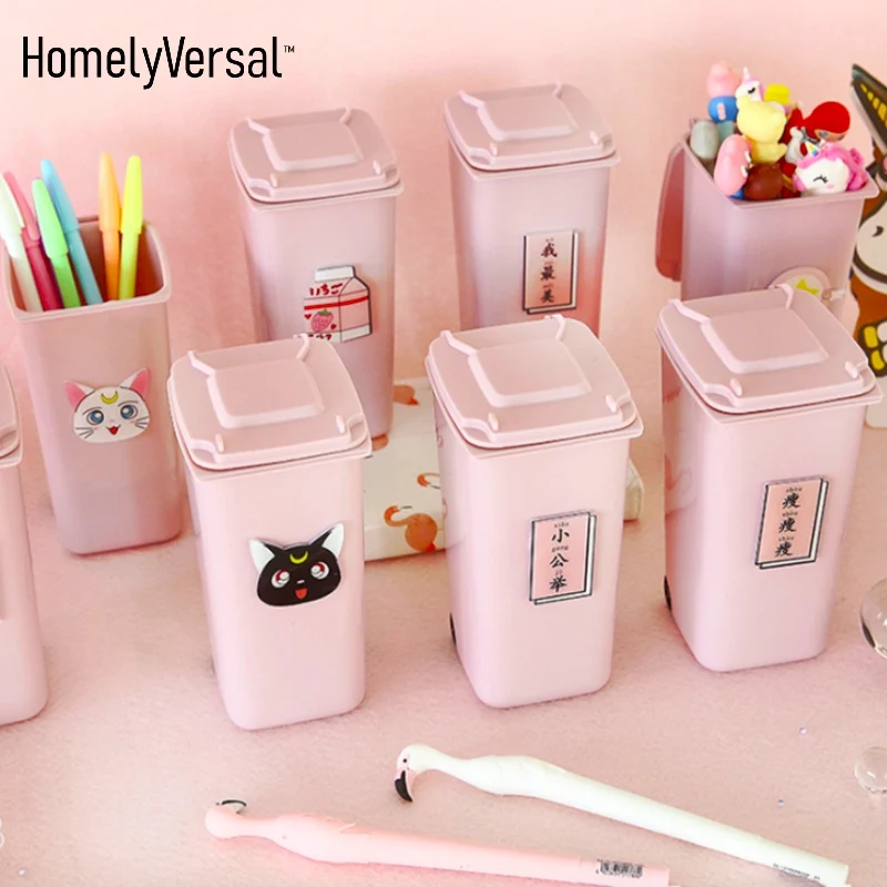 

Lovely pink girl pen container desktop bucket girl plastic pen holder organizer students desk study supplies home decoration