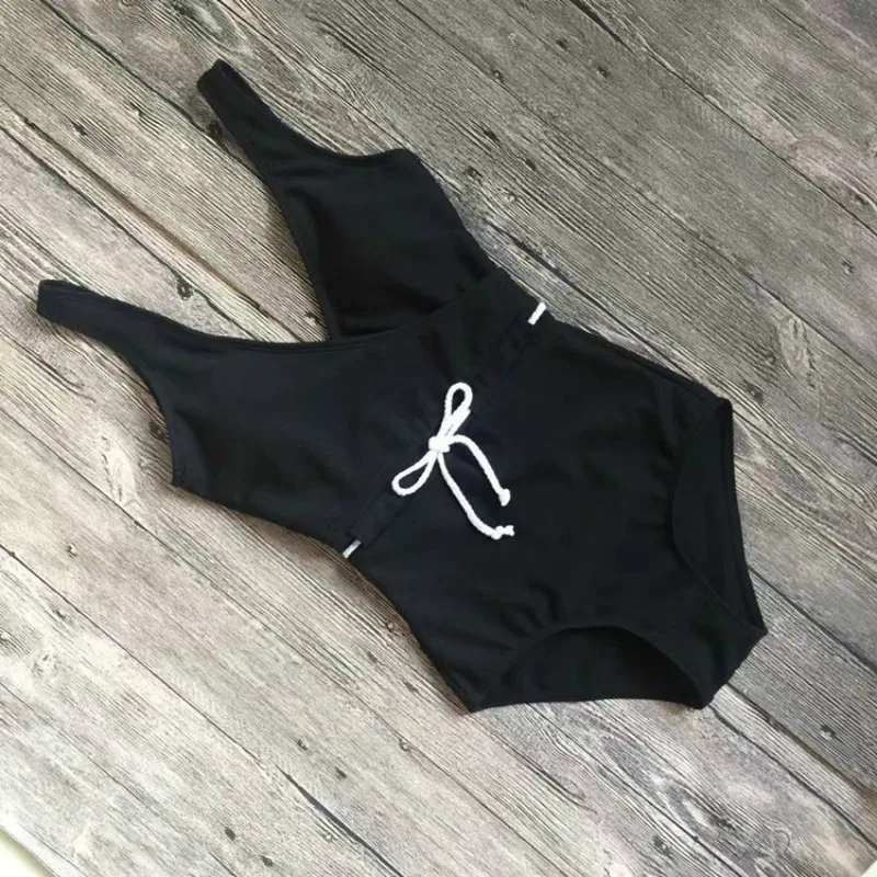 

Siamese Open Back Swimsuit Female Ms Girl Summer Seaside Beach Swim Bikini Solid Color