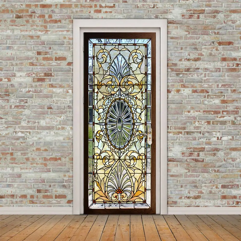 

3D Retro Patter Door Sticker Bedroom Adhesive Waterproof Mural Decal Home Decor Door Wallpaper