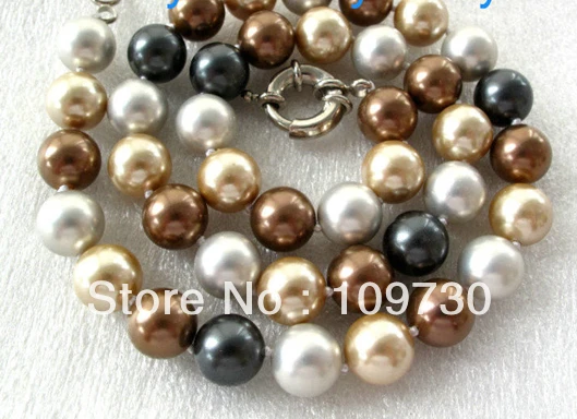 

Jewelry 002345 12mm Multi-color Saltwater Sea Shell Pearl Necklace 14KGP GP