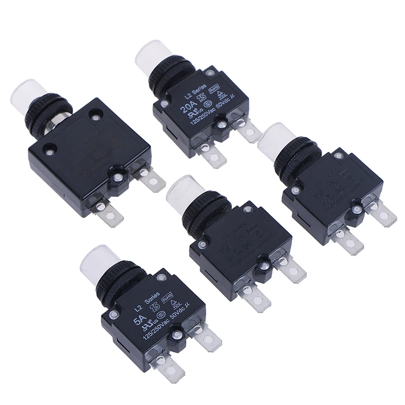 

Waterproof 5A-30A Circuit Breaker 12V Push Button Resettable Thermal Circuit Breaker Panel Mount With Cap AC 125/250V DC 50V