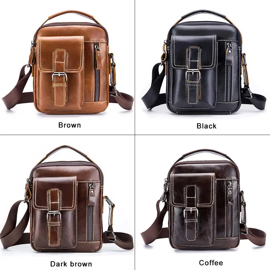 LAOSHIZI LUOSEN 2018 bolso de hombro de cuero genuino de marca para hombre, bolsos de mensajero, bolso bandolera para hombre, diseño de cremallera Casual pequeño LAOSHIZI LUOSEN 2018 bolso de hombro de cuero genuino de marca para hombre, bolsos de mensajero, bolso bandolera para hombre, diseño de cremallera Casual pequeño