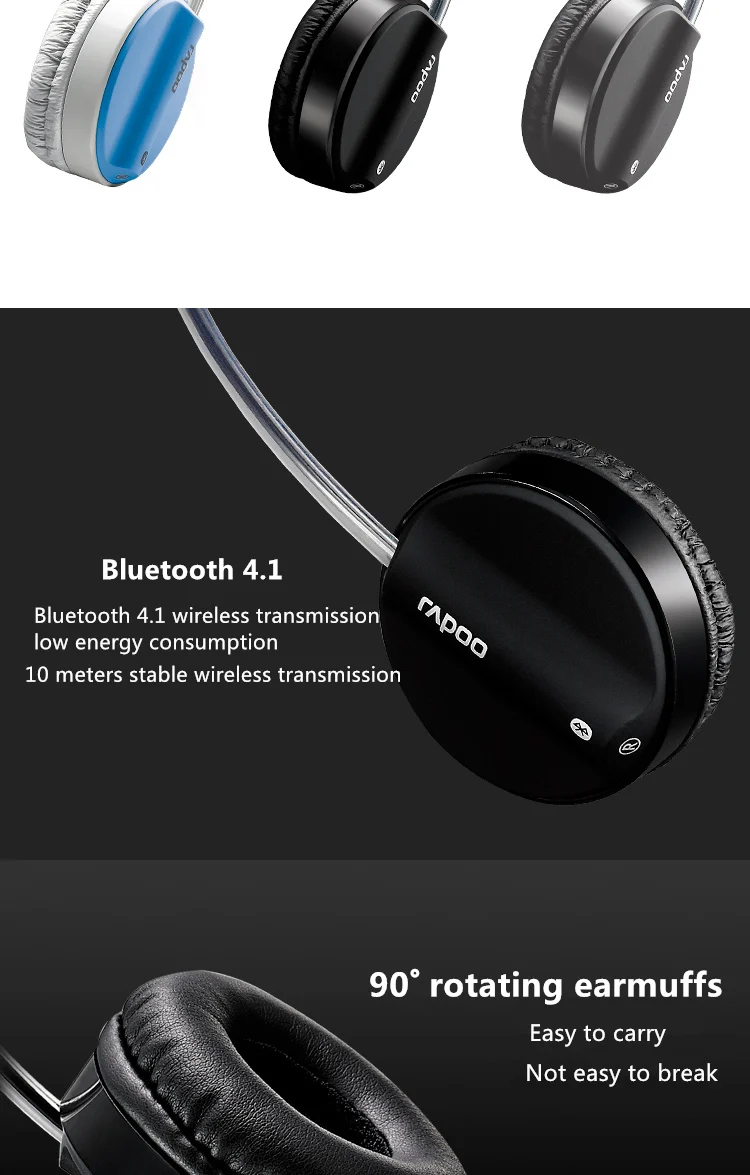 Rapoo H6020 обновленная Беспроводная bluetooth-гарнитура с микрофоном, музыкальная Компьютерная гарнитура для мобильного телефона