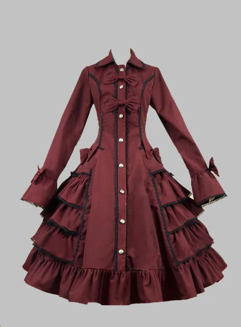 Готическая викторианская Лолита стимпанк хлопок оборками платье - Цвет: Коричневый