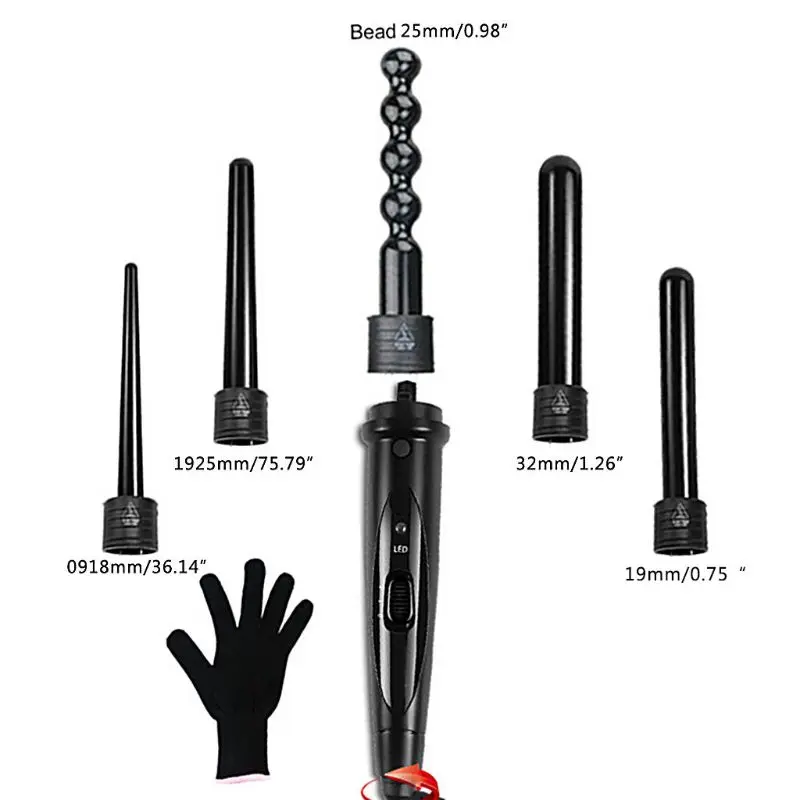 

1Set Tourmaline Ceramic Heating Barrel Curling Wand Tongs 5 Interchangeable Irons Heads LED Hair Curler