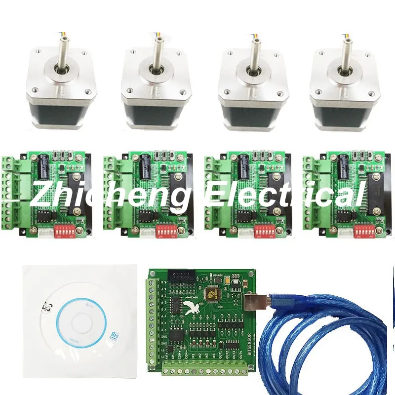 

CNC mach3 USB 4 Axis Kit, 4pcs TB6560 driver+ mach3 USB stepper motor controller board+ 4pcs nema17 stepper motor