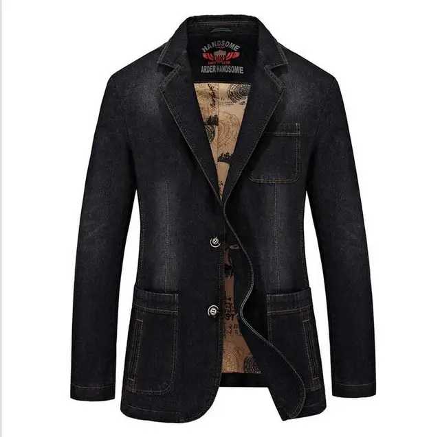 ROHOPO Black Man Denim Blazer Medium Slim Thick Cotton Casual Denim