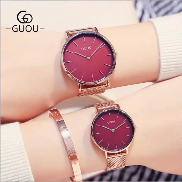 

GUOU Watch New Fashion Couple Quartz Watch Top Luxury Exquisite Retro Women's Men's Watches Full Steel Watches relogio feminino