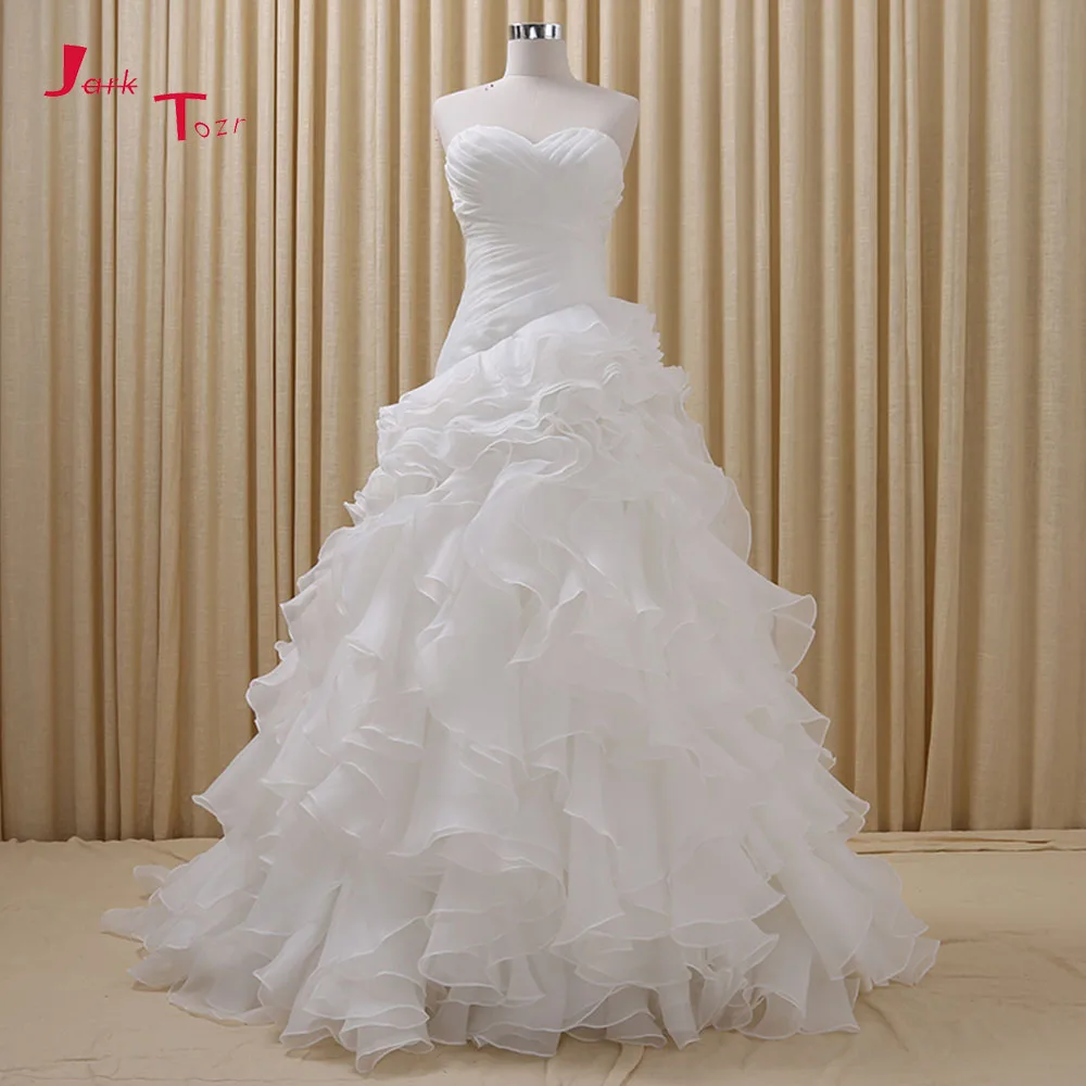 

Jark Tozr Custom Made Sweetheart Neck Lace Up Pleat Ruffles Skirt White Purple Green Pink Red Wedding Dresses Robe De Mariee