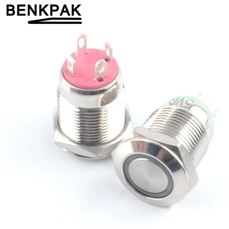 

12MM with LED 3V 5V 12V 24V 220V Metal Button Switch Momentary push button auto reset waterproof illuminated