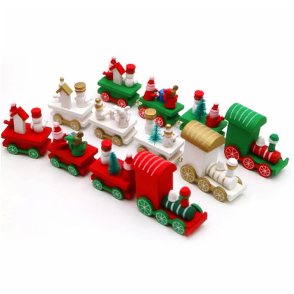 New Year Cute Christmas Little Wooden Train Santa Tree Decor Toys For