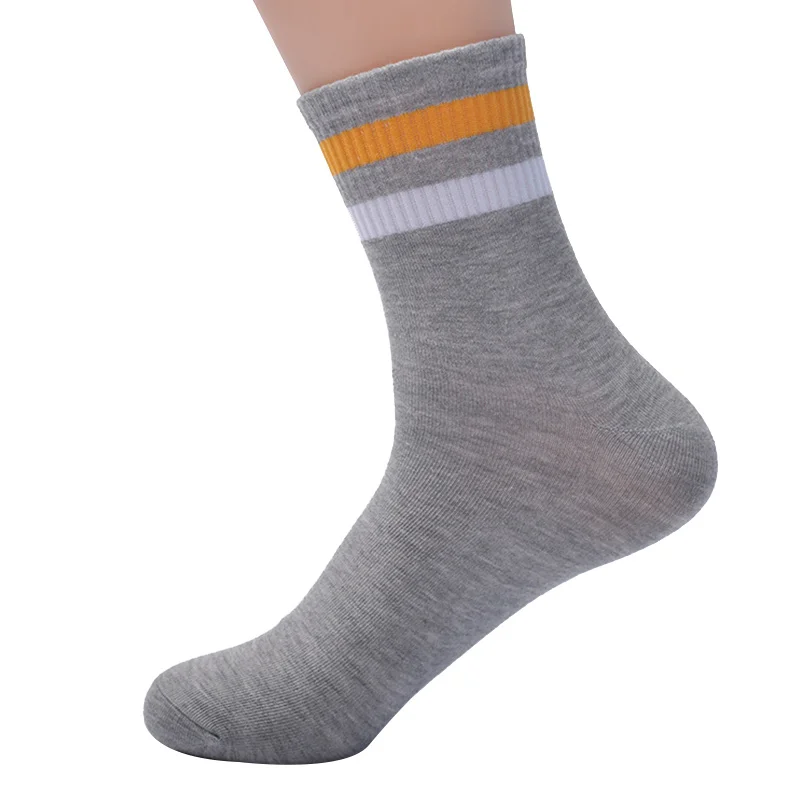 5 Pairs Men Socks Stripe solid color Cotton Breathable Male Middle Socks trend New SpringAutumn Soft 2019 Men's Clothing (5)