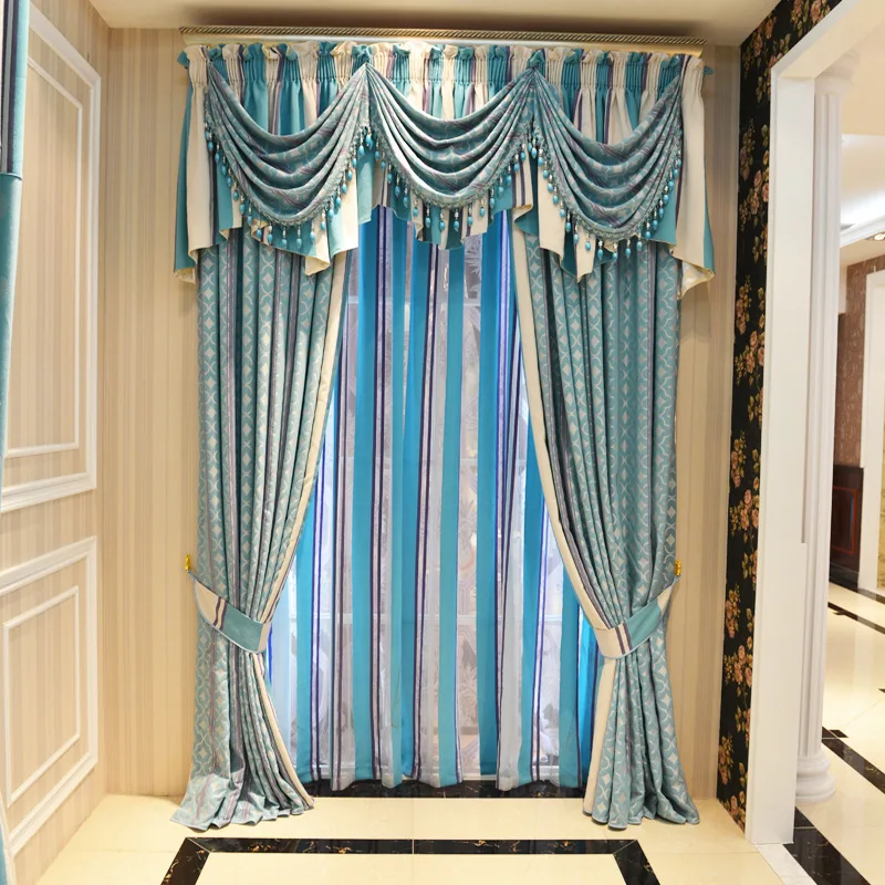 Mediterranean blue curtains jacquard curtain fabric curtain fabric