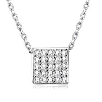 

Exquisite Silver Cubic Zircon Cube Pendant Necklace Women 925 Sterling Silver Rhinestone Square Drop Necklace for Lady Love Gift