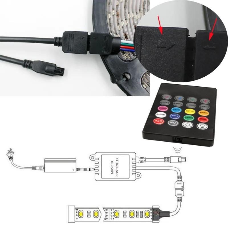 20 Keys IR Music sync remote controller Sound Sensor for LED Strip ...