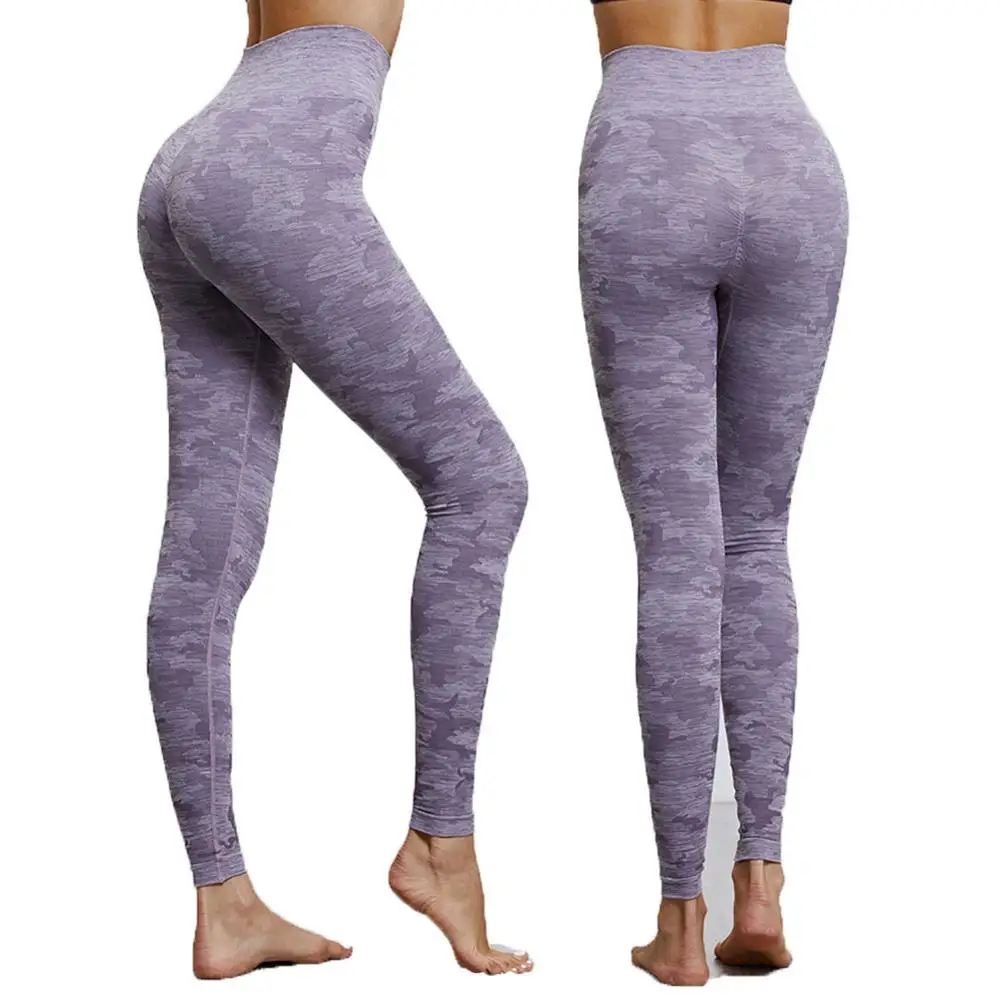 JGS бесшовные леггинсы с высокой талией, Леггинсы для йоги с эффектом пуш-ап, спортивные женские штаны для фитнеса, бега, йоги, энергетические бесшовные леггинсы - Цвет: Camo Purple