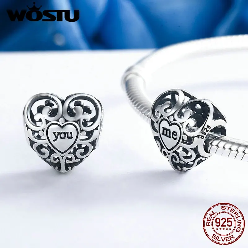WOSTU New Arrival 925 Sterling Silver You & Me Love Together Beads Fit Original WST Charm Bracelet Jewelry Gift DXC145