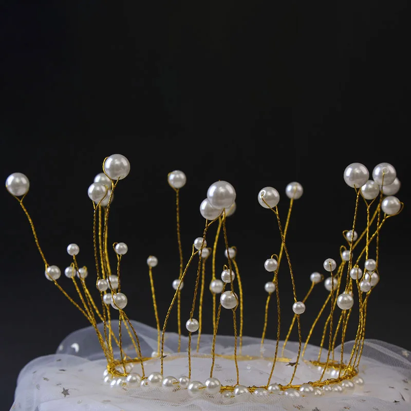 

1 Pcs Faux Pearls Crown Cake Topper Decoration Royal Centerpiece for Birthdays Weddings Decor H99F