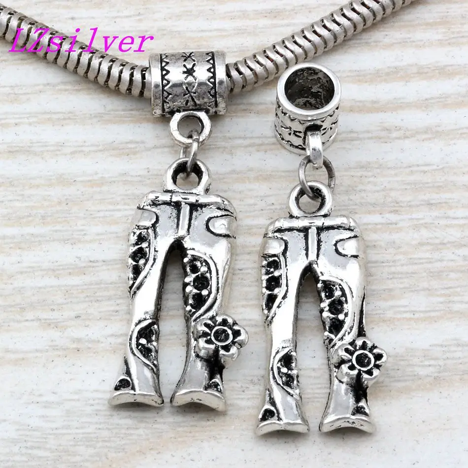 50pcs Dangle Ancient silver Jeans Floral Flower Hippie Pants Charm Big