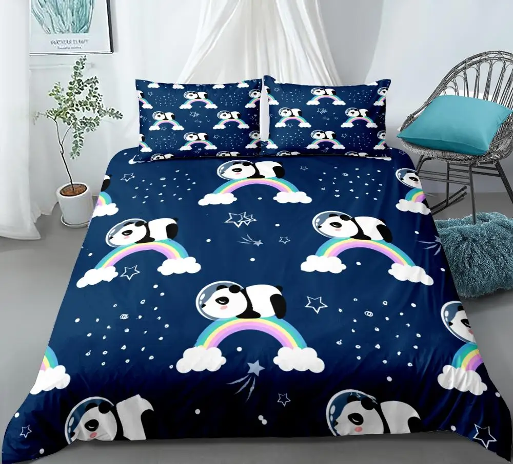 

3-piece Rainbow Panda Duvet cover set Cartoon cute animals Bedding set quilt cover kids Bedclothes dropship home textiles