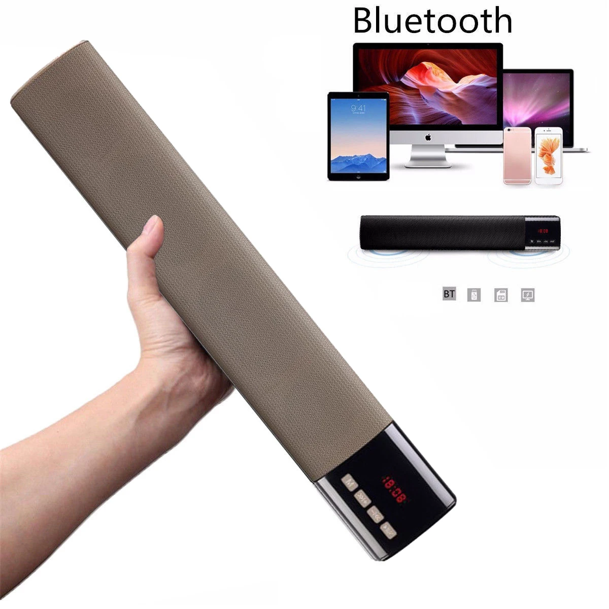 

HFES Bluetooth Wireless 3D Soundbar Sound Bar Theater HiFi Speaker System Subwoofer Blue/Silve/Blue/Gold