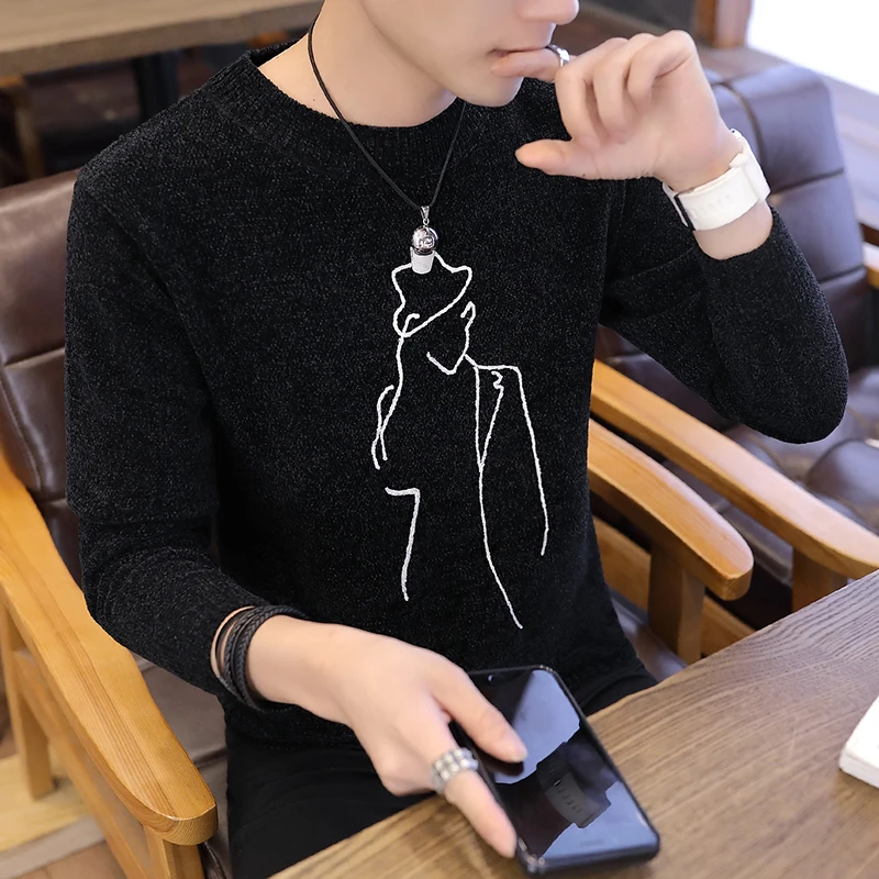 

Autumn And Winter Main PUSH Man Solid Color Printing High Quality Pullover Knitting Unlined Upper Garment Sweater Male
