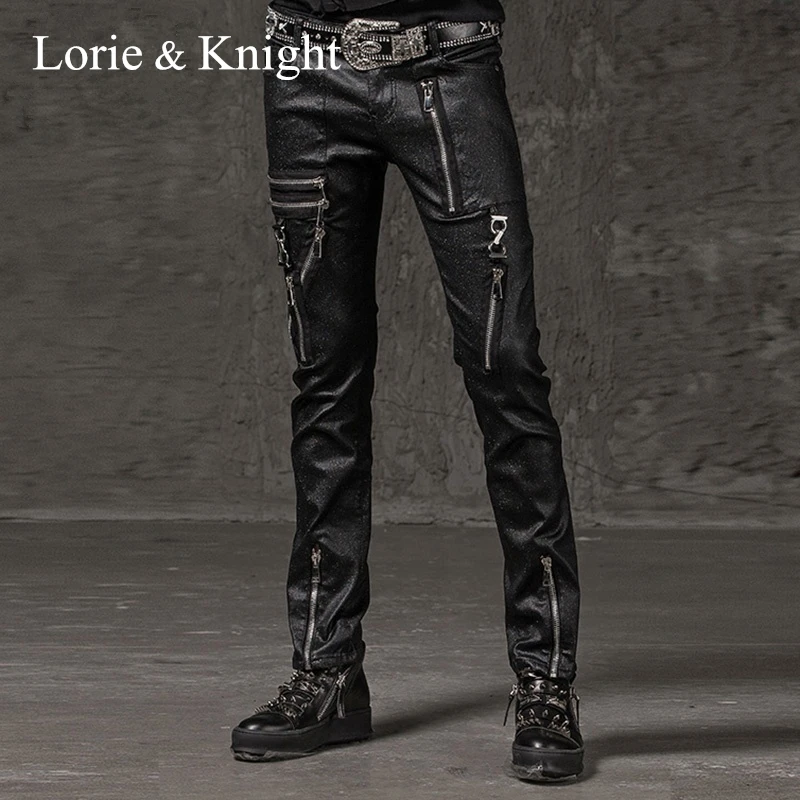 Мужские узкие черные брюки-карандаш на молнии в стиле панк-рок; модные брюки в стиле хип-хоп