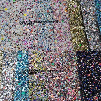 

Chunky Glitter Synthetic Leather Faux Leather Fabric Glitter Leather with Colors Glitter For Sewing DIY P762
