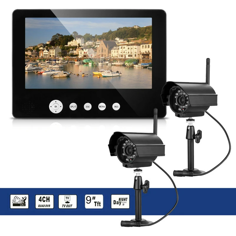 

SmartYIBA 9 inch TFT LCD Video Surveillance System Baby Monitor 720P CCTV Security Camera for Home 2 Pcs Camera Set 4CH DVR