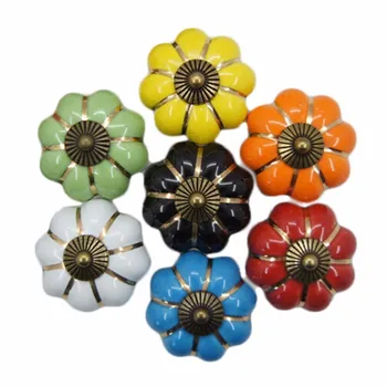 Cute Rose Pumpkin Ceramics Kitchen Cabinet Drawer Handles Knobs For Drawer Wooden Jewelry Box Furniture Hardware Pulls Handle