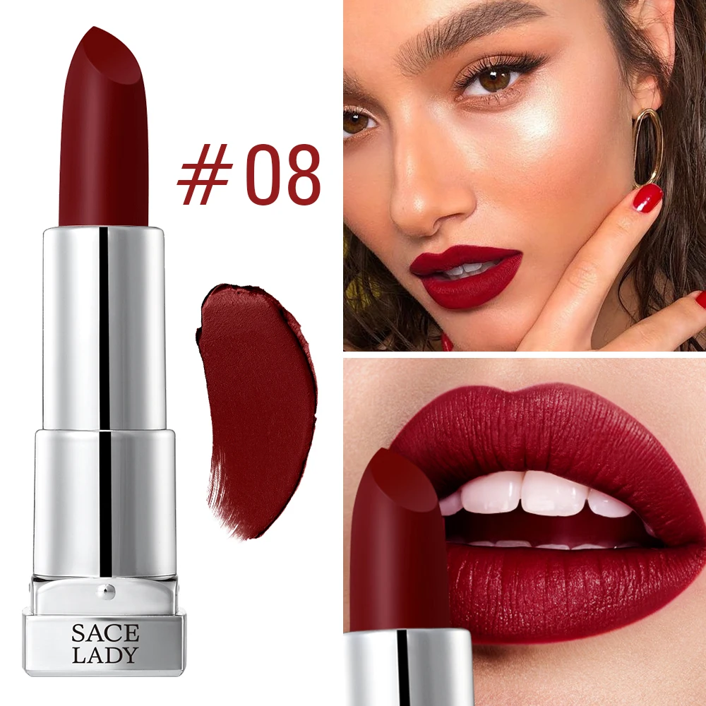 08 SACE LADY Шелковая матовая губная помада, макияж, 9 цветов, водостойкая, стойкая, Обнаженная губная помада, макияж, натуральные губы, красота, косметика, подарок - Цвет: 08