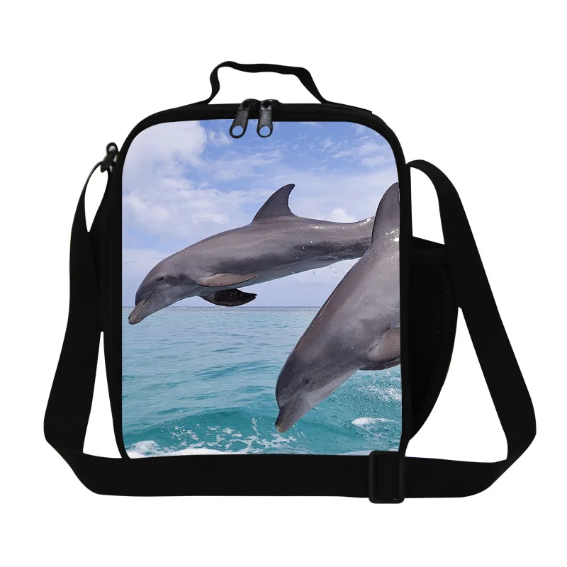 Персонализированные Акула сумка для обеда для девочек, взрослые работают обеда контейнер для женщин, девичьи милые Дельфин коробка-сумка для обеда с держателем для бутылок - Цвет: Темно-серый