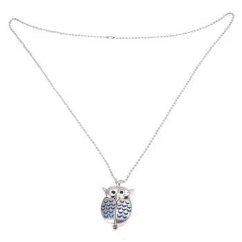 

Practical Mini Pocket Watch Quartz Owl Shape with Chain - Blue and silver