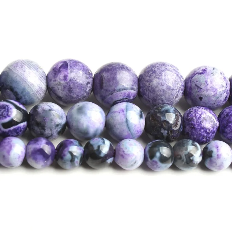 Природного фиолетовый огнеупорный Агат Круглый драгоценный камень бусины для самостоятельного изготовления ювелирных изделий драгоценный браслет Цепочки и ожерелья 6 8 10 мм 15 дюймов
