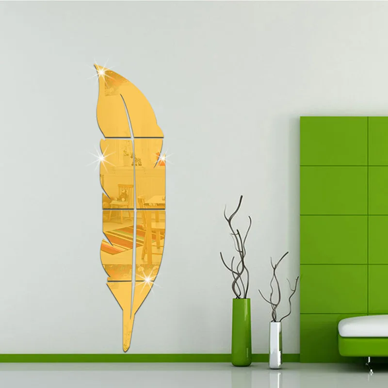 DIY Plumas estilo acrílico espejo Adhesivos de pared casa decoración mural Art adesivo de parede vinilos paredes Adhesivos