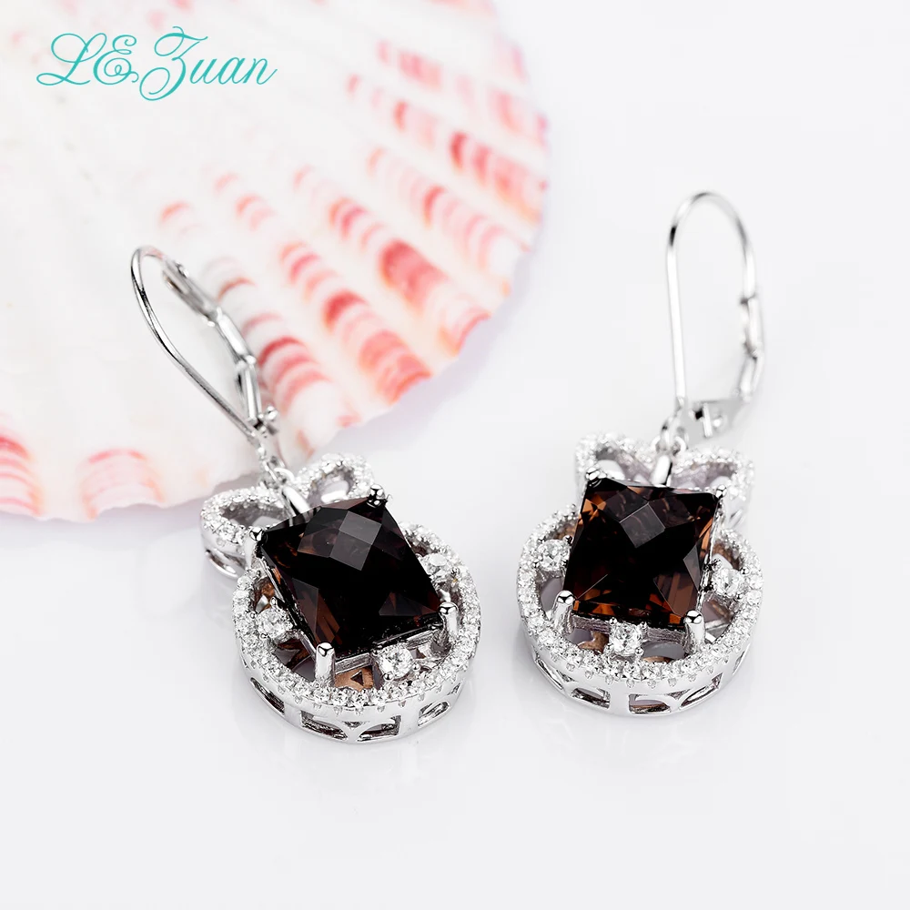 

I&zuan 4.88ct Natural Smoky Quartz Drop Earrings 100% 925 Sterling Silver Jewelry Luxury Flower Earrings For Women