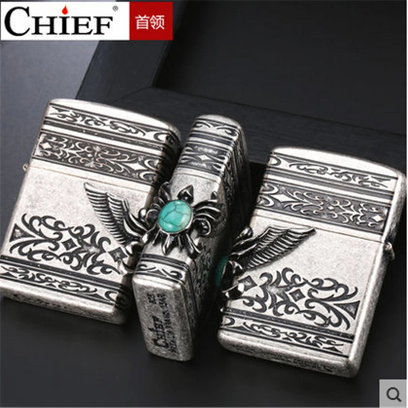 

New Gasoline Lighter Legend of the Lord of the Ring Kerosene Oil Lighter Turquoise Retro Cigar Pure Copper Cigarette Accessories