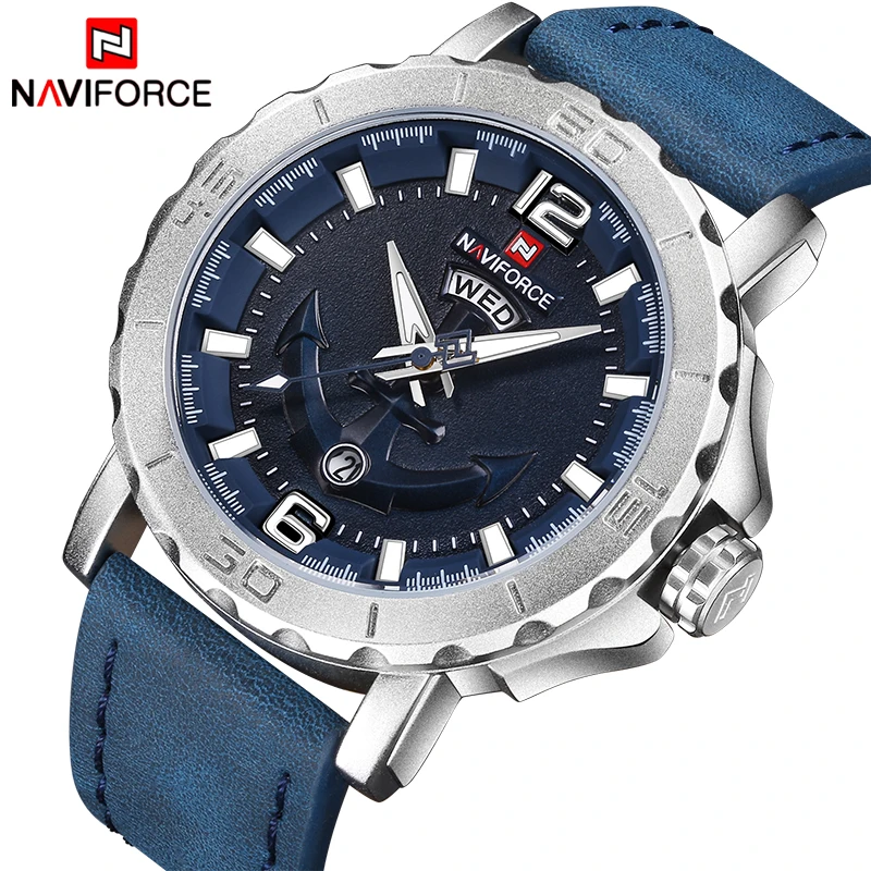Мужские спортивные часы Naviforce с кожаным ремешком мужские кварцевые военные