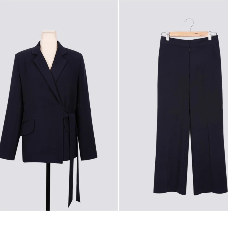 Комплекты из 2 предметов,, женские деловые костюмы на шнуровке, блейзеры, черные куртки+ широкие штаны, женские деловые костюмы OL, S7D819A