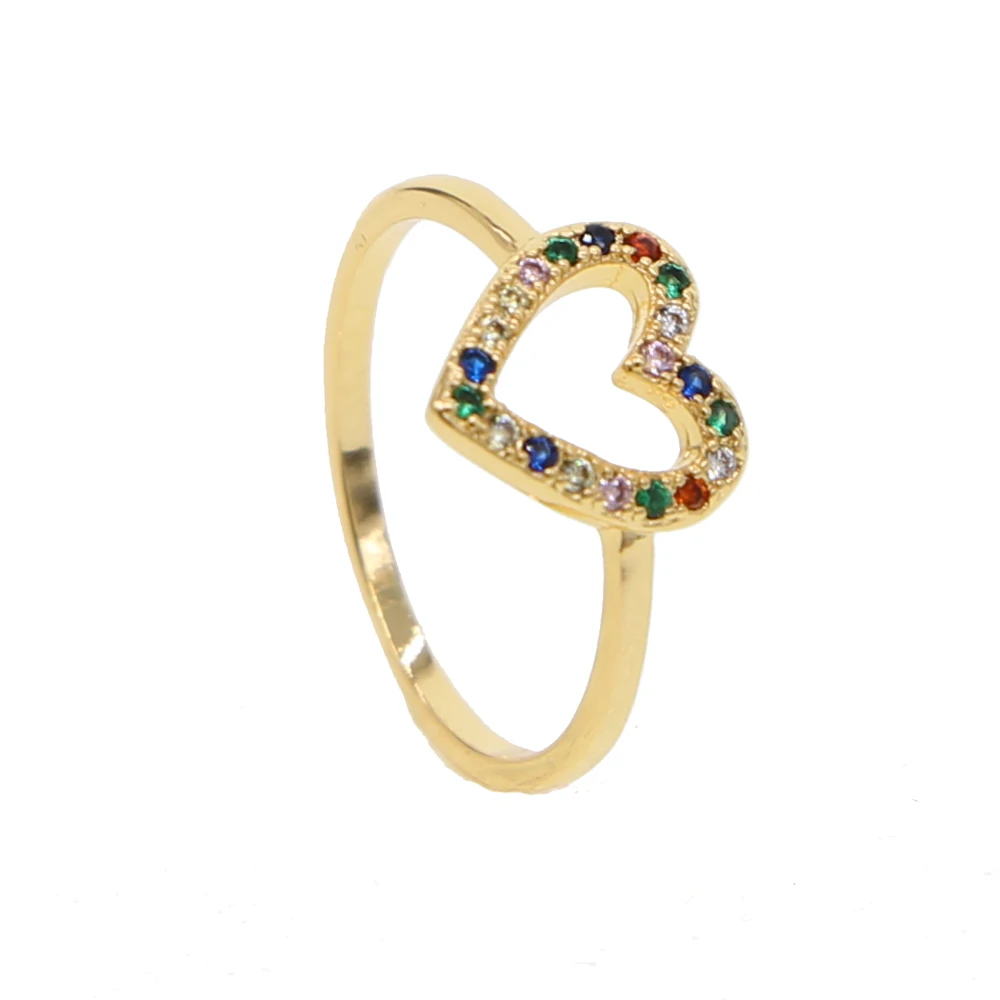 

New 2019 Rainbow stones ring Fashion Gold Color Heart Shaped Wedding Ring for Woman Dropshipping