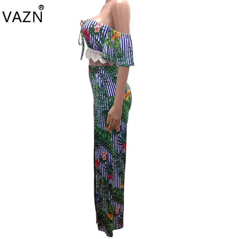 VAZN, высокое качество, высокое качество, дизайн, женский элегантный стильный комплект из 2 предметов, женский топ с принтом, с вырезом лодочкой, с поясом, свободные, облегающие штаны, набор 1868