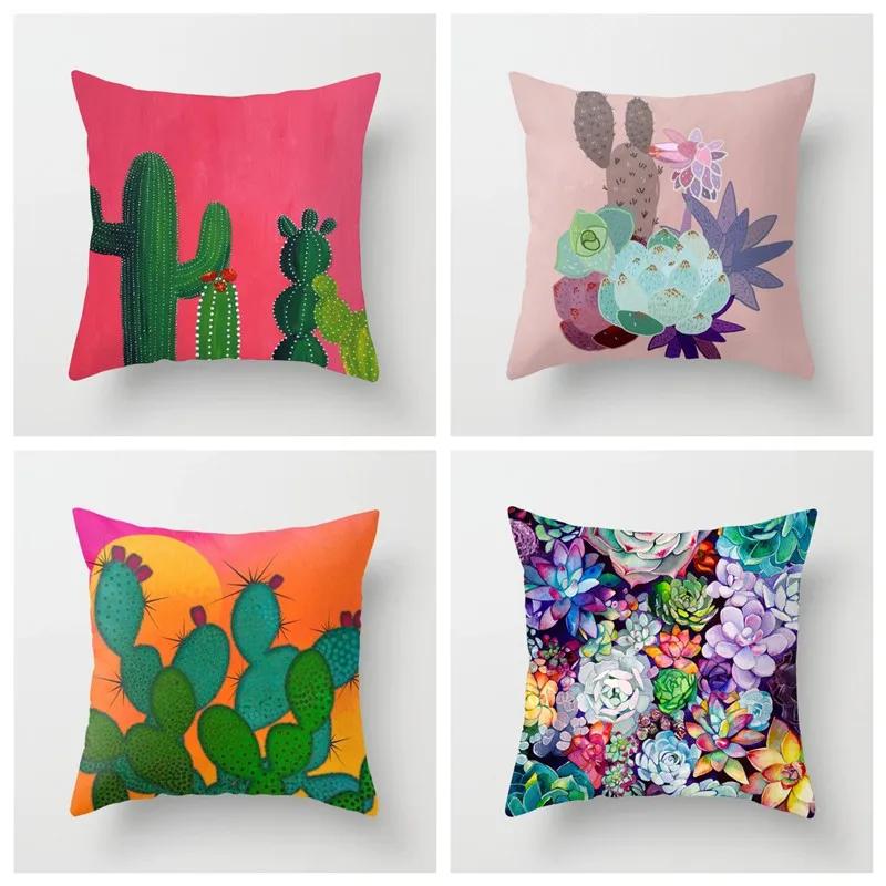 Printed Cushion Cover Cactus Succulent Plants Seating Couch Polyester Home Decor Bedroom Decorative Car Seat Throw PillowCase