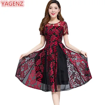

YAGENZ Vestidos Verano 2018 Mesh Casual Dresses Summer Dress Womens lace Dresses Slim Plus size Dress Pullover Short sleeve 1008