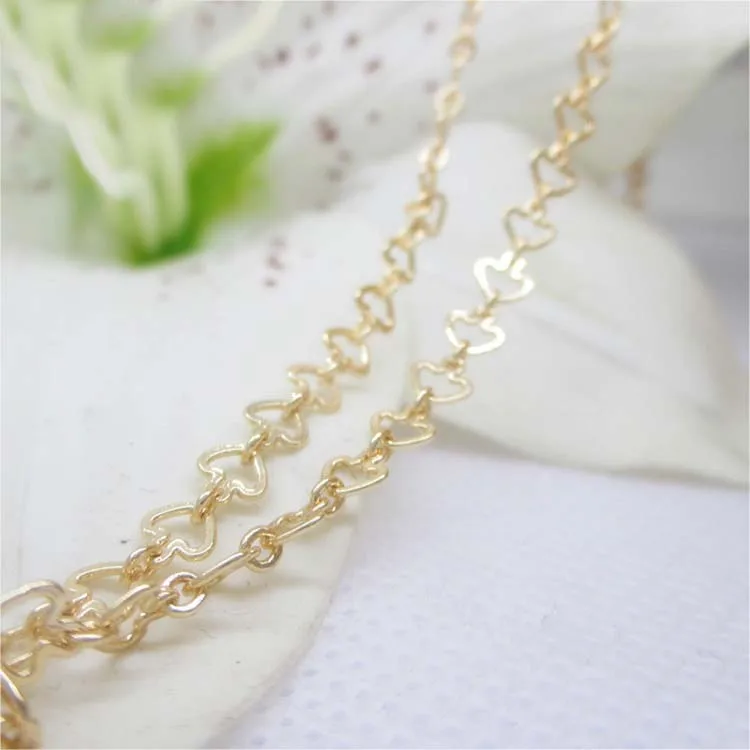 

2 Meters width 4MM 24K Champagne Gold Color Copper Heart Chape Necklace Chains High Quality Diy Jewelry Findings Accessories