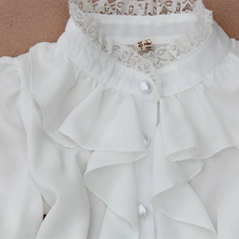 Chiffon Lace Baby Big Girls Blouse Long Sleeve School Girl Shirt Kids Tops 2-16 Y kids shirts