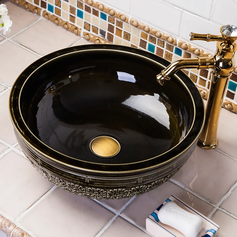 Bathroom ceramic sinks Countertop black antique Ceramic bathroom sink wash basin (10)