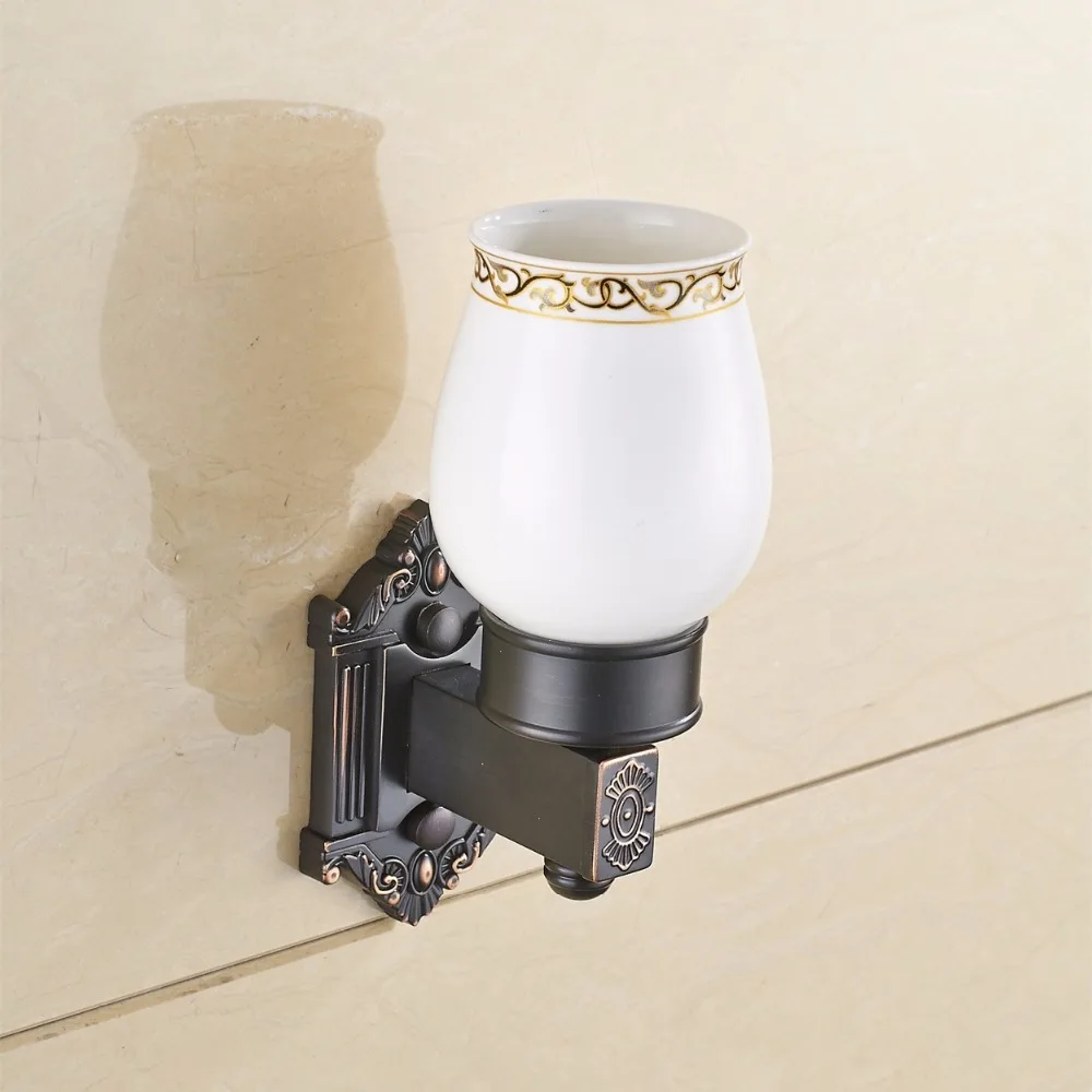 Cup & Tumbler Holders Antique Brass Toothbrush Holder Wall Mount Bathroom Accessories Single Ceramics Cup Tumbler Holder 9125K