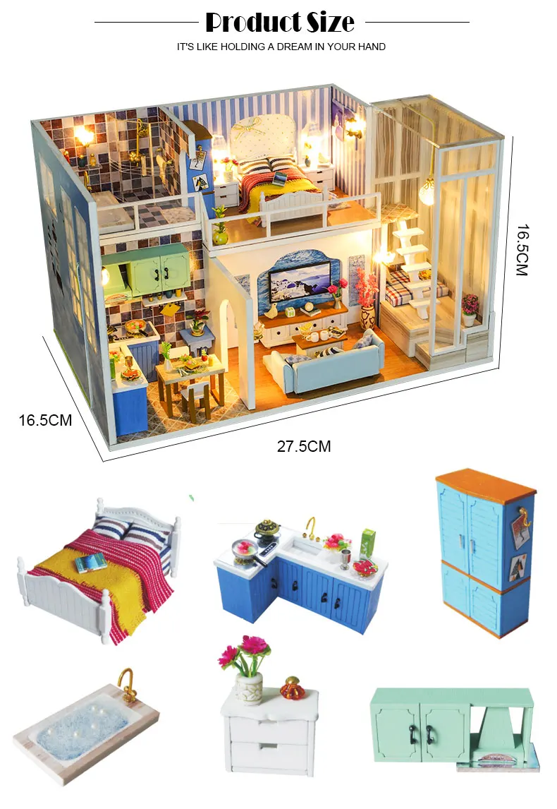 Casa em Miniatura com Móveis Blocos de Construção Brinquedos para Crianças Casa de Boneca Cutebee Faça Você Mesmo Música Poeira Capa Modelo J13 Led Mod. 261726 12 Cheap ArquiteturaCasa DIYMiniaturas